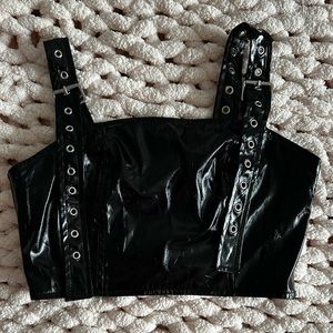 Faux patten leather crop top